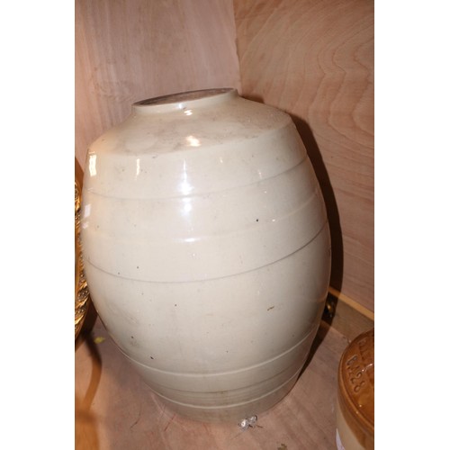 385 - Large stone jar & 1 other