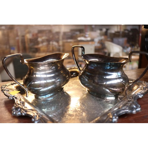 465 - Silver plated tea set on tray