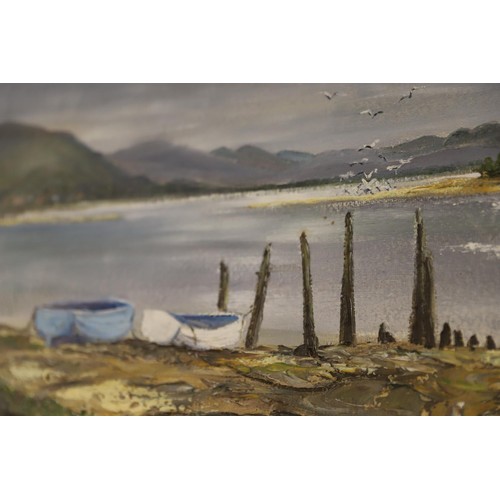 194 - Shirley Carnt oil/canvas lake boats