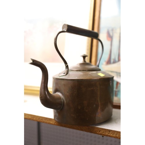 220 - Copper kettle, funnel, metal jug