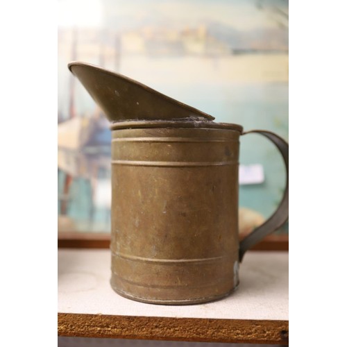 220 - Copper kettle, funnel, metal jug