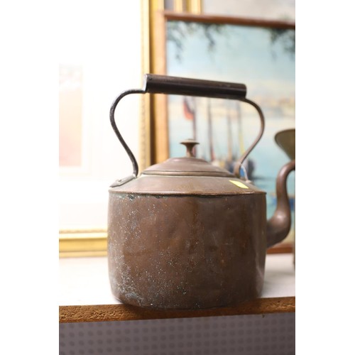 220 - Copper kettle, funnel, metal jug