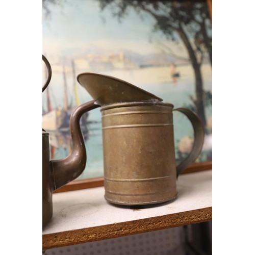 220 - Copper kettle, funnel, metal jug