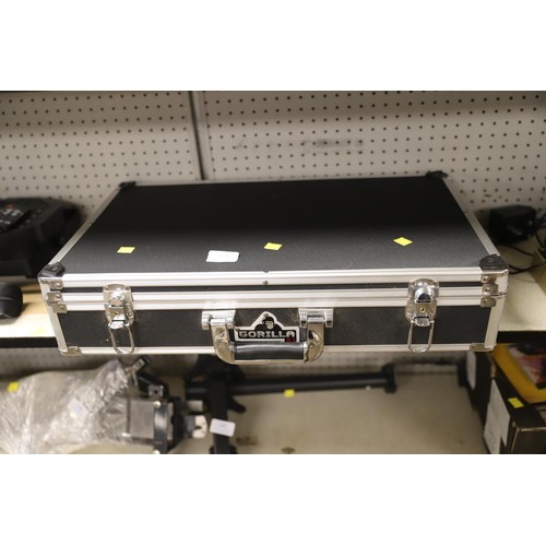 229 - Gorilla DJ alluminium case with Roland EV-5 pedal, Neewer pedal, light