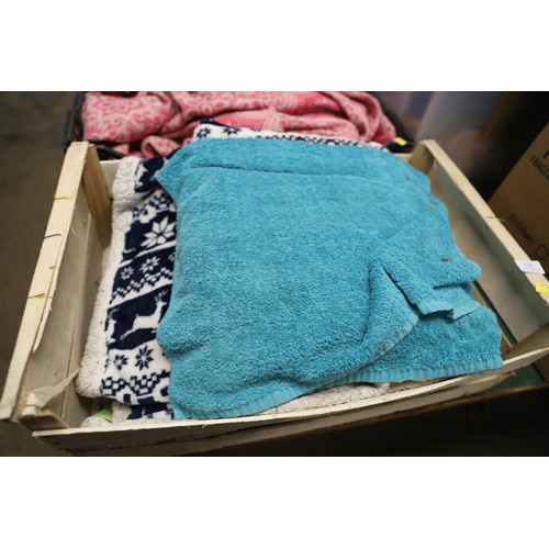 336 - 5 boxes of various towels, blankets, etc