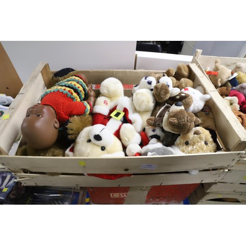 345 - 7 boxes of various soft toys & dolls