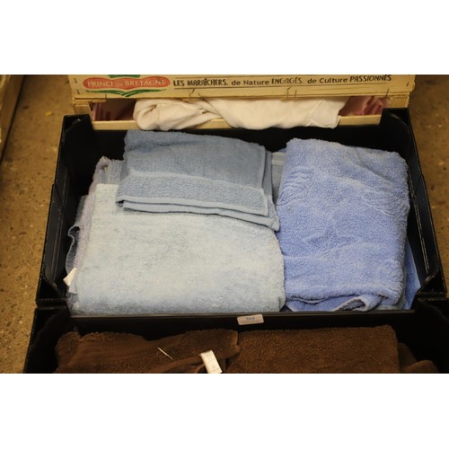 364 - 7 boxes of assorted towels, linen, etc