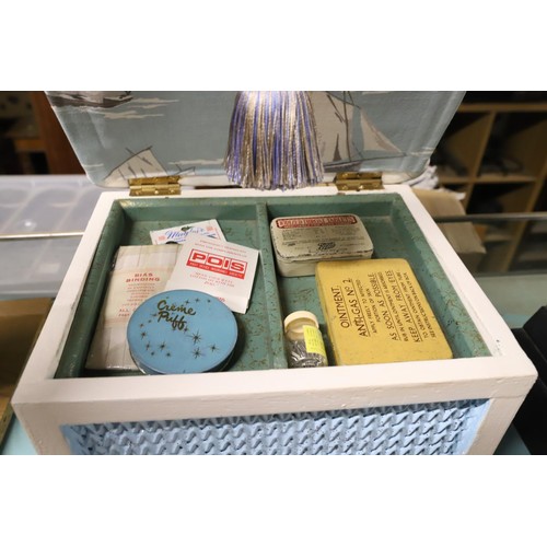 414 - Sewing box with small items in