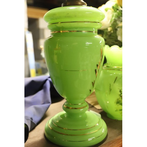 418 - Green glass oil lamp