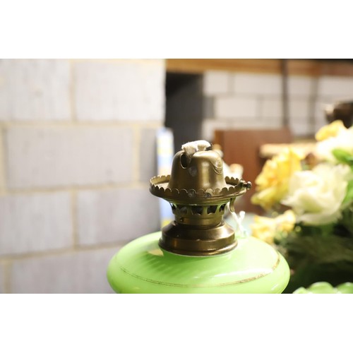 418 - Green glass oil lamp