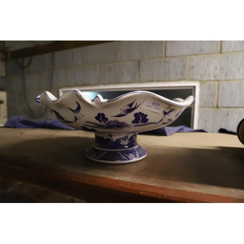 421 - Blue & white willow pattern table centre piece