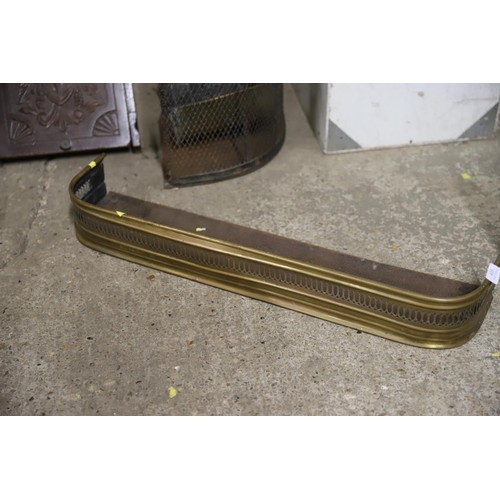 435 - 3 brass fire fenders & wooden coal scuttle