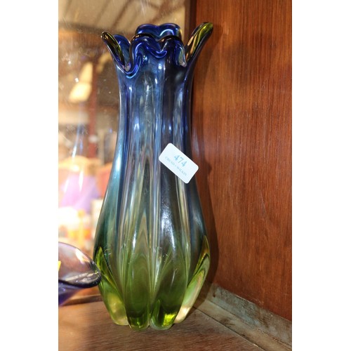 474 - Blue glass items, incl murano graduated colour tulip shaped vase