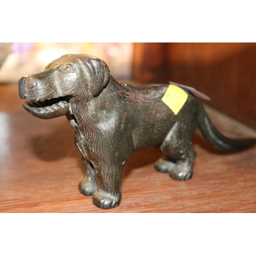 482 - Vintage cast metal novelty dog nut cracker patent no. 273480 & cast spaniel inkwell