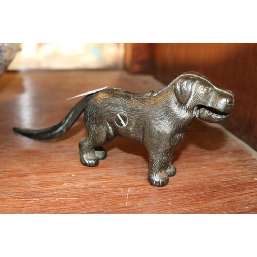 482 - Vintage cast metal novelty dog nut cracker patent no. 273480 & cast spaniel inkwell