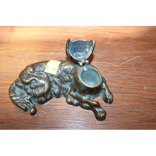 482 - Vintage cast metal novelty dog nut cracker patent no. 273480 & cast spaniel inkwell