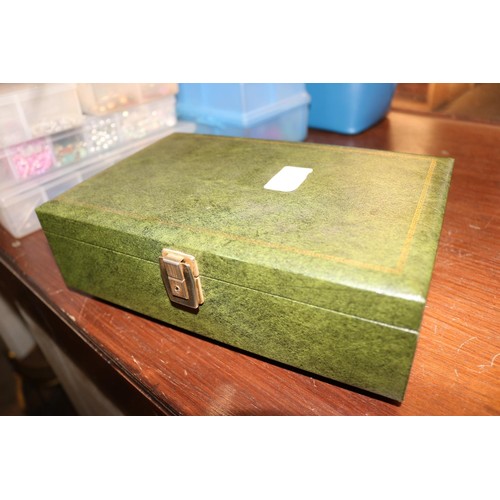 502 - Jewellery box with watches & coins