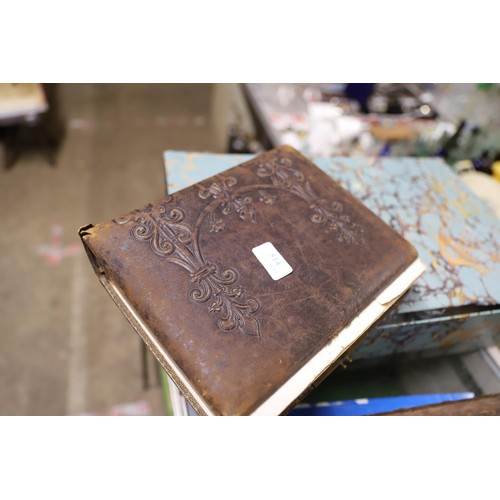 514 - Leather bound 19th century Bible with family history & (1877) leather bound photograph album