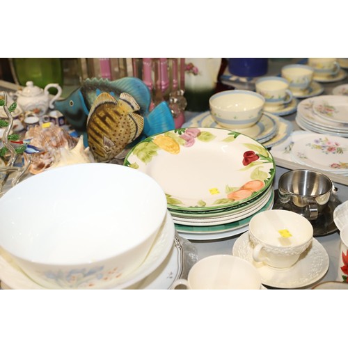 549 - Qty Wedgwood, Maons, Denby china/collectables, incl fortune telling cup & saucer, various plates, bo... 