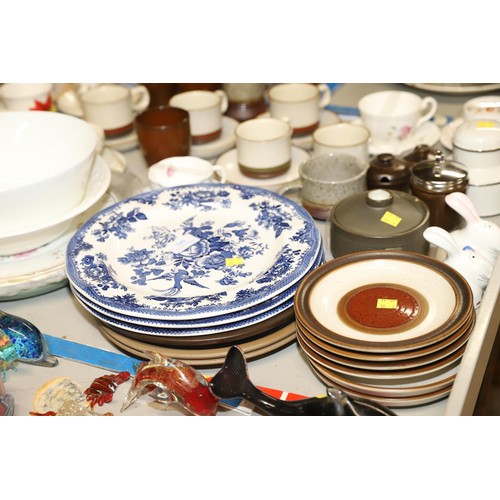 549 - Qty Wedgwood, Maons, Denby china/collectables, incl fortune telling cup & saucer, various plates, bo... 