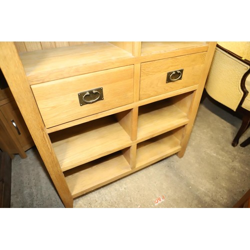 619 - Modern oak 2 drawer shelf unit