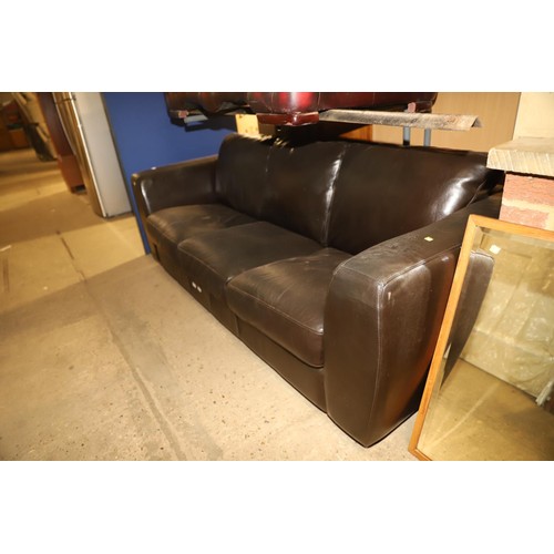 648 - Brown leather 3-seater sofa