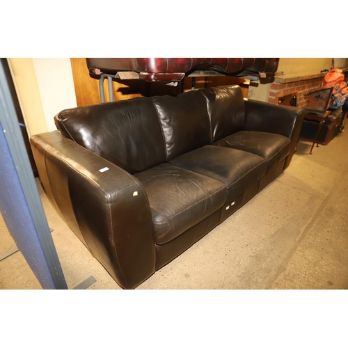 648 - Brown leather 3-seater sofa