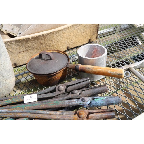 13 - 3 smelting pot & 7 Blacksmiths tongs