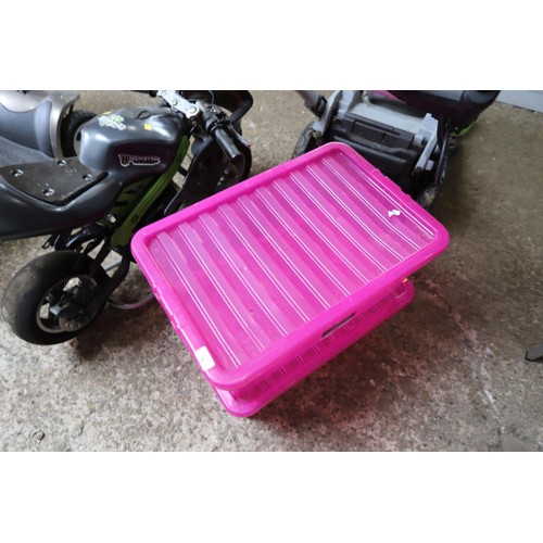 96 - 2 large pink storage containers with lids