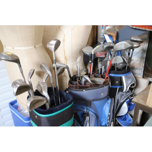 143 - 3 golf bags & various clubs