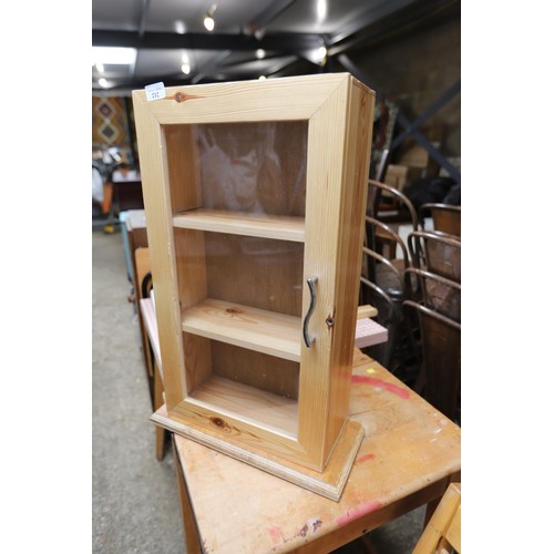 212 - Small pine display cabinet & 1960's school desk