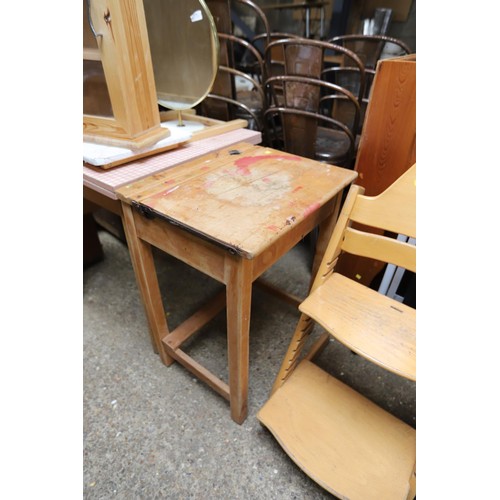 212 - Small pine display cabinet & 1960's school desk