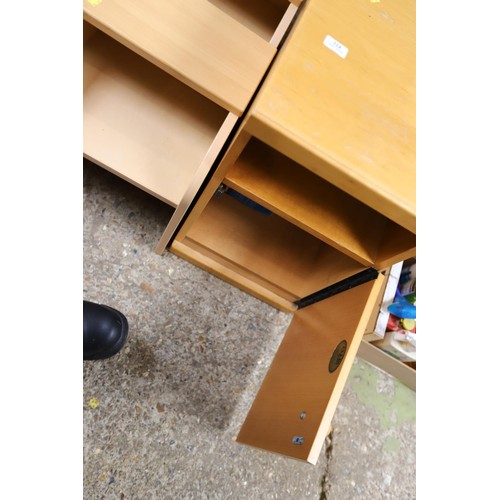 224 - Pair of oak bedside cupboards, CD cabinet & pair of desk risers