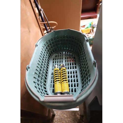 234 - Stool, three baskets; two mobility suspension units and water barrow