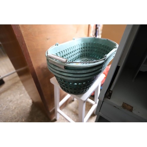 234 - Stool, three baskets; two mobility suspension units and water barrow