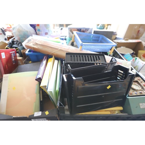 337 - Qty of misc, incl new wood slat blind, folders, puzzles, stationery, books, etc