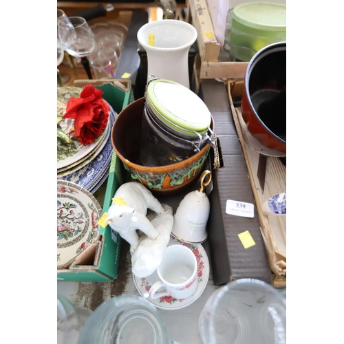 339 - Qty of kitchen ware, various crockery, glass ware, ornamnets, etc