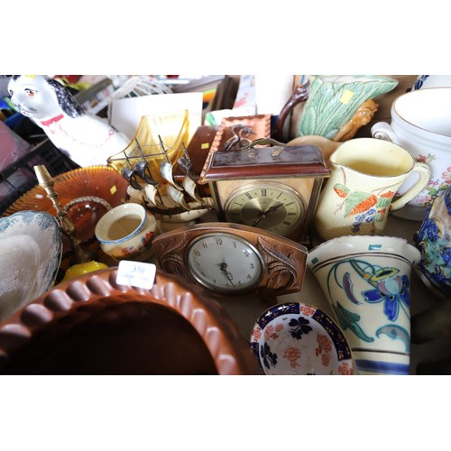 350 - Qty of collectables, pottery, glass, brass, wooden & china