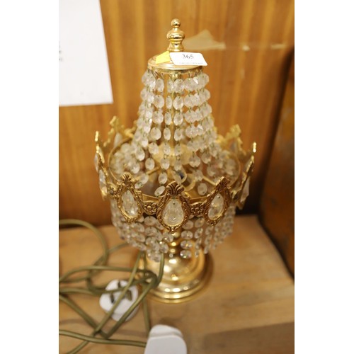 365 - 2 gold crystal table lamps - warranted until 12 noon Tuesday following the above sale