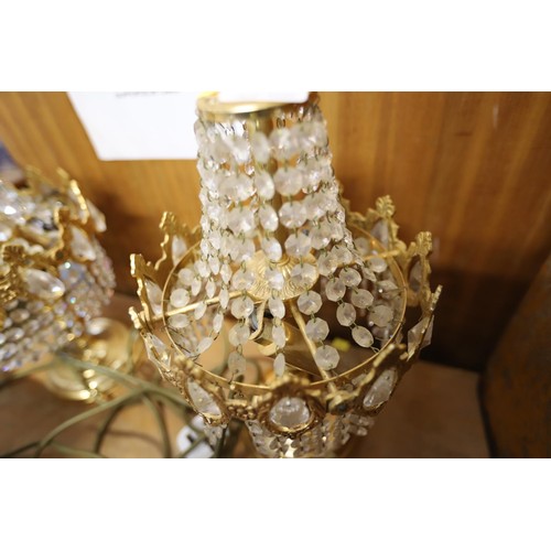 365 - 2 gold crystal table lamps - warranted until 12 noon Tuesday following the above sale