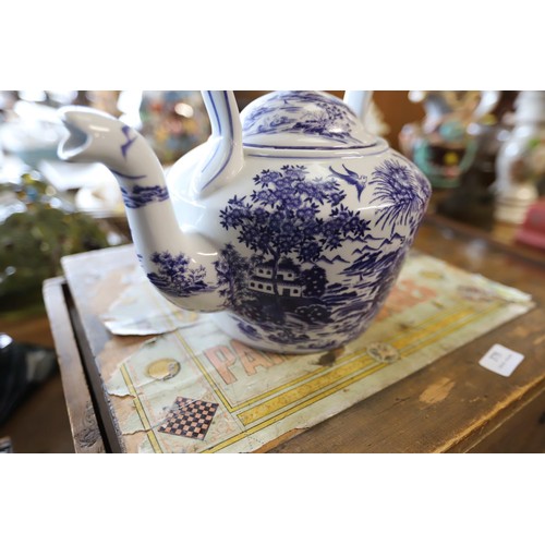 383 - Large  white and blue China teapot