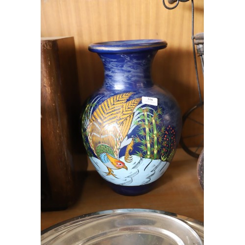 398 - Large handpainted terracotta vase - bird design