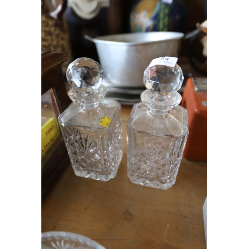 394 - 2 whiskey decanters, glass bowl & 2 whiskey glasses