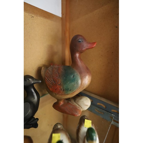 465 - Duck collection - wood, pottery, etc