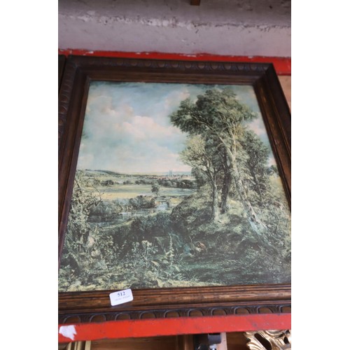 512 - Pair of vintage constable prints (varnished on board) in carved oak frames