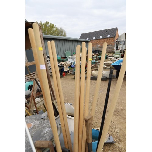 72 - Plastic bin of various wooden handles