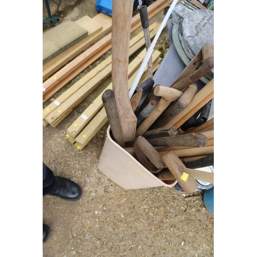 72 - Plastic bin of various wooden handles