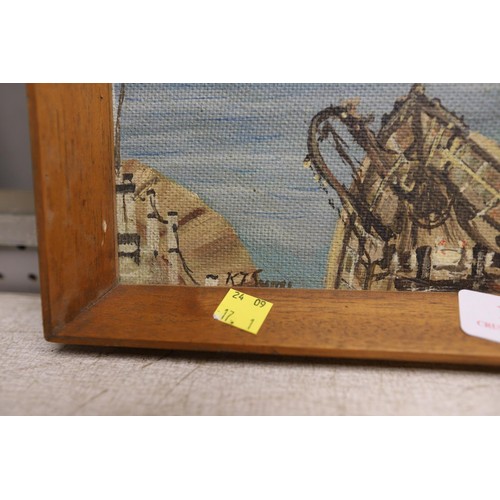 199 - Framed oil on board of Grimsby docks early 1970's, signed