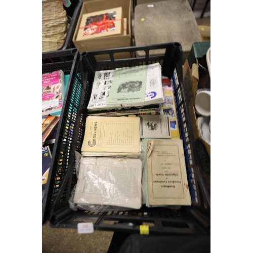 336 - 2 crates of cigarette/tea picture card misc, incl trade catalogues, collectors magazines & albums, e... 