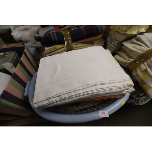 348 - Qty of various linen, blankets, curtains & cushions